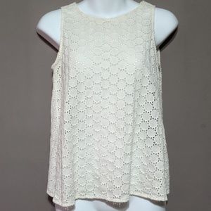 White eyelet pattern open back tank